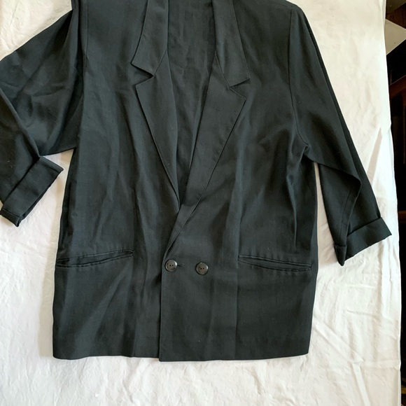 Vintage 90’s Black Oversized Double Breasted Blazer 14 Linen Blend - Picture 8 of 9
